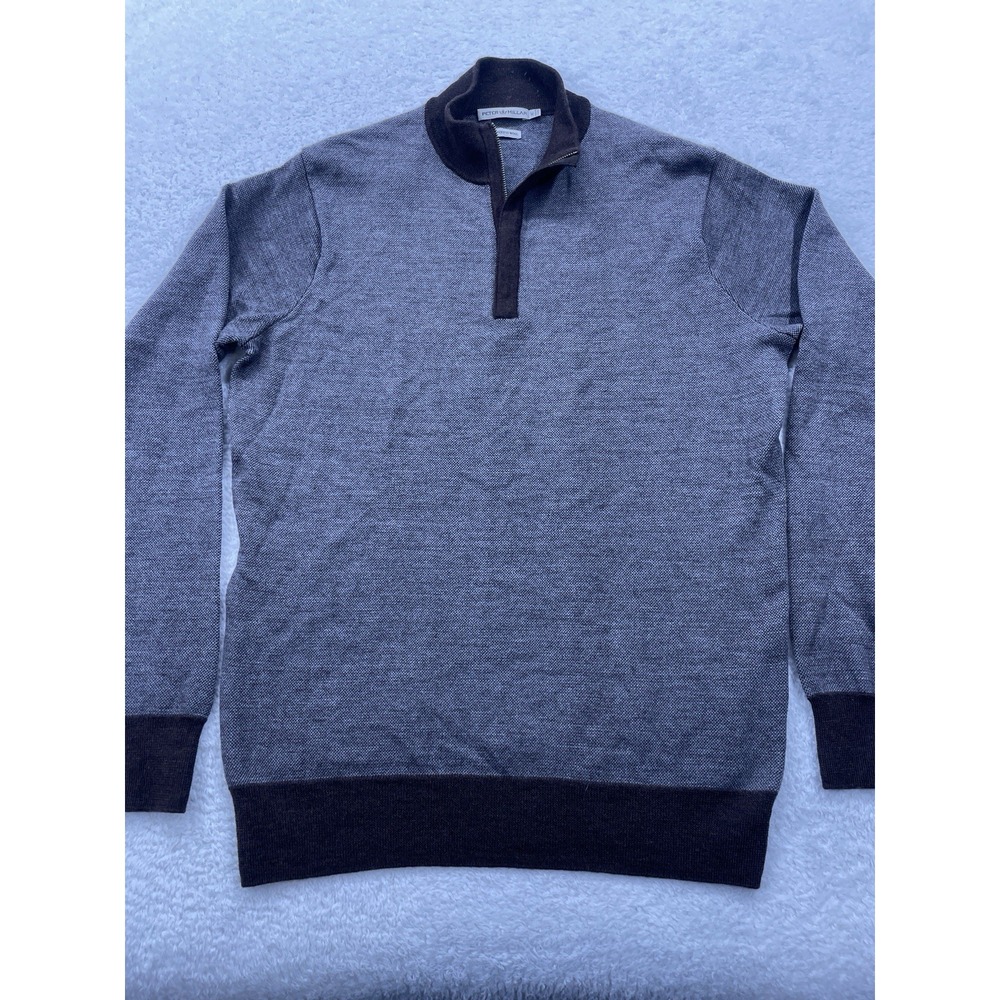 Peter‎ Millar Merino Wool Sweater Men Medium Brown Quarter Zip Pullover Golf